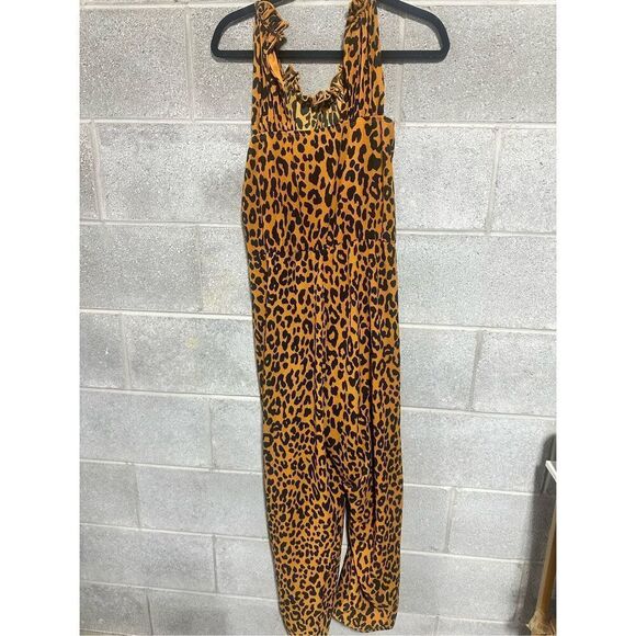 Enfocus Studio Size 12 Women's Leopard Print Jumpsuit Black Gold Boho Chic - Picture 5 of 5